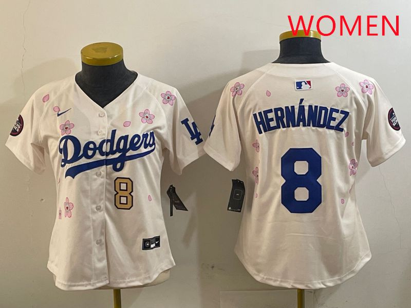 Women Los Angeles Dodgers #8 Hernandez Cream Sakura Edition 2025 Nike MLB Jersey style 8